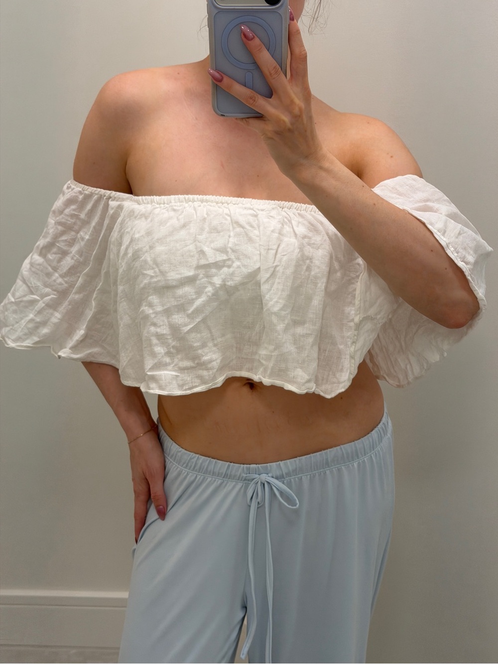 Zara White Off-Shoulder Ruffle Crop Top